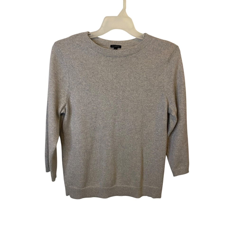 Talbots Womens Cashmere Blend Grey Metallic Pullover Sweater Crew Neck Large